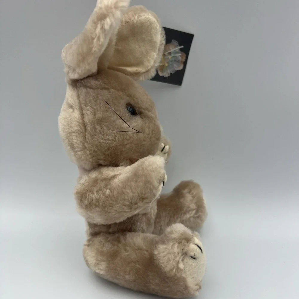Vintage Tan‎ Beige Bunny Rabbit Pink Bow Plush Jointed 8